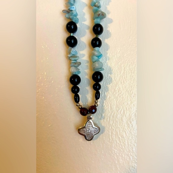 NWT Real Larimar, Garnet, and Black Onyx Necklace with Pendant! - Picture 1 of 3